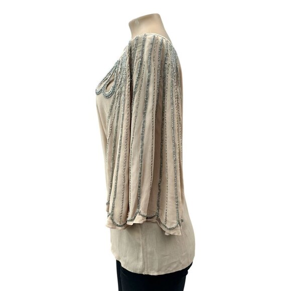 Boyod Embellishments V-Neck Butterfly Half Sleeve Nancy Top Pink Silver Women S - Picture 10 of 13